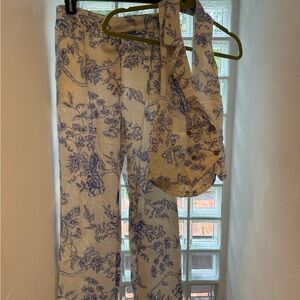 Mango Blue and Cream Floral Wide Leg Pants & Jumpsuit